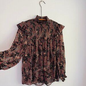 Knox Rose Sheer Floral Burnt Velvet Top - M